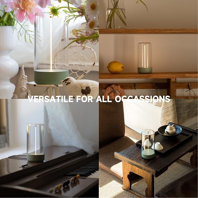 Mini Minimalist Cordless Table Lamp, Rechargeable Night Stand Lamp, Olive Green
