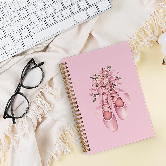 Coquette Pink Bow Ballet Dance Spiral Notebook, Dancer Teacher Gifts Journal Notebook, Pink Ballet Gifts Notebooks for School Work, Ballerina Dancing Office Supplies Gifts for Girls Women,5.5x8.3