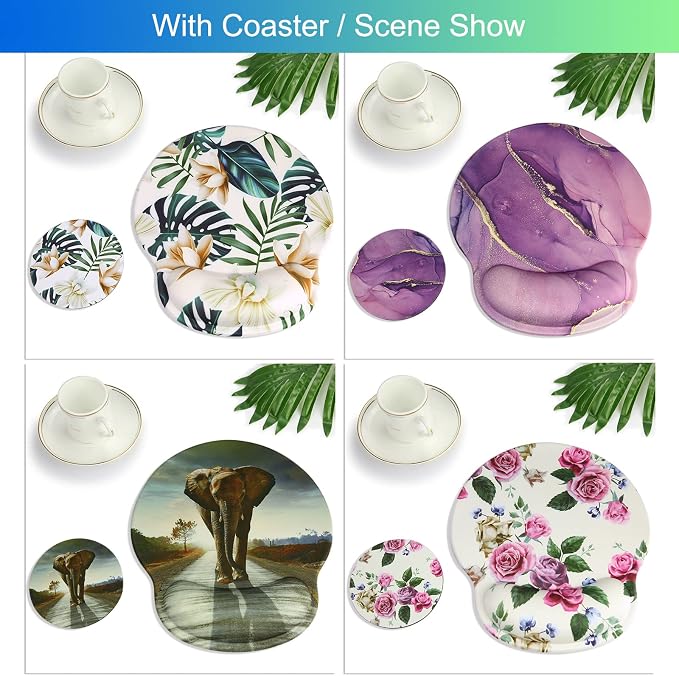 Ergonomic Mouse Pad with Wrist Rest Support,Gel Mouse Pads for Desk | Big Mousepad With Coaster Non-slip & Pain Relief for Computer, Home&Office Desk Decor