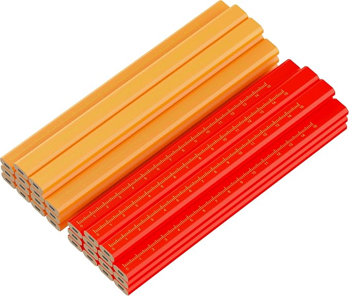 RONDURE 29 Pieces Carpenter Pencils Flat Construction Pencils with Printed Ruler, Carpenters Scriber Pencil for Woodworking Marking Tool