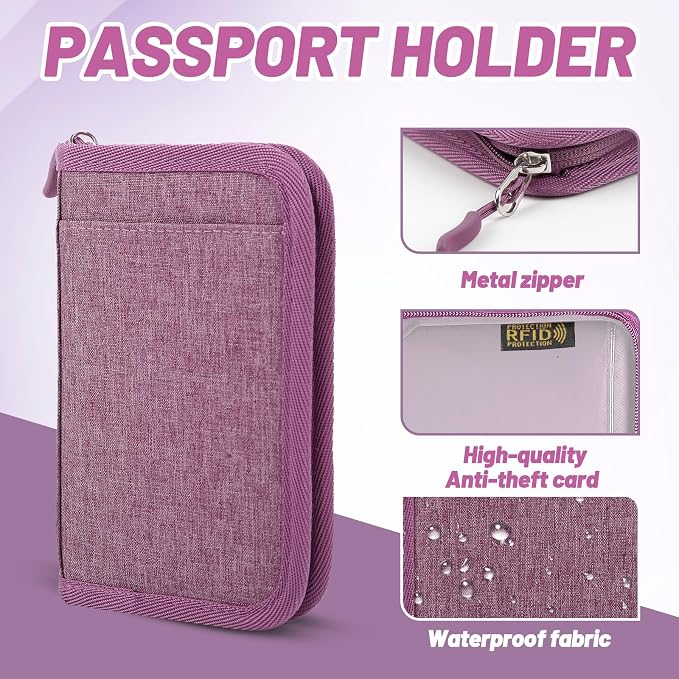 Passport Holder for Travel, RFID Blocking Wallet for Couples Men and Family | Multi-compartment organizer holds passports, cards, tickets, IDs and cash for women, couples and international family travel