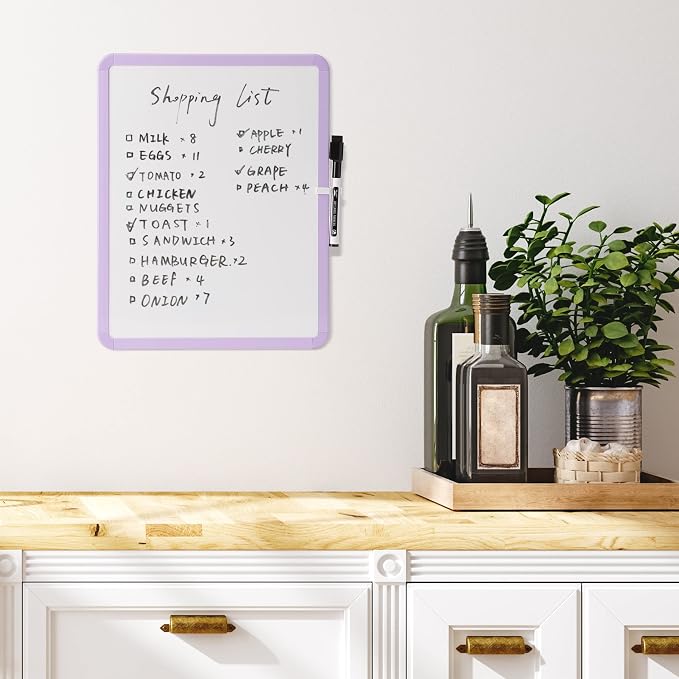 Mr. Pen- Dry Erase Board, 14” x 11” with a Black Dry Erase Marker | Purple Frame, Small Mini White Board for Students, Fridge, Wall, Locker, Includes Double Sided Tapes