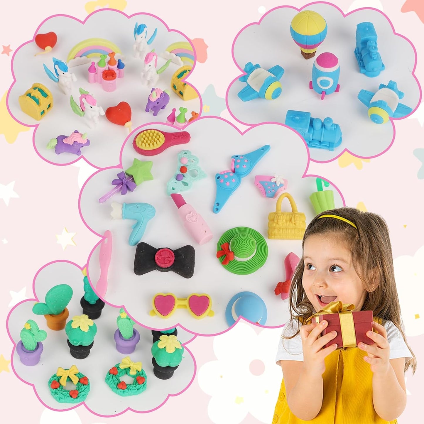 72 Pcs Erasers for Kids, Mini Pencil Eraser Bulk Classroom Prizes, Fun Puzzle Erasers for Girl Preschool Elementary Student, Back to School Supplies