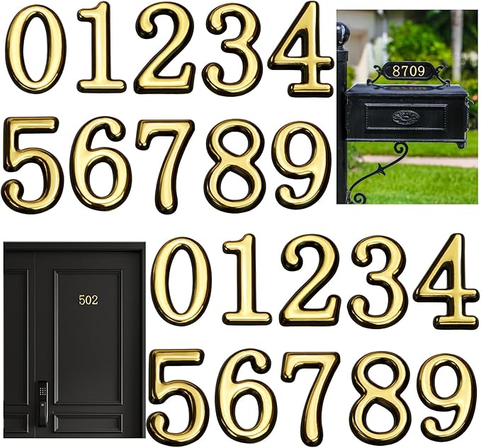 opasyo 30 Pieces Mailbox Numbers for Outside 2 inch 0-9 Self-Adhesive Mail Box Numbers,3D Gold House Numbers for Mailbox, Apartment, House, Trash Bins,Office Hotel Room (Gold, 2inch)