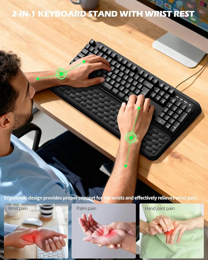 Wrist Rest for Computer Keyboard, Keyboard pad with Wrist Support | Wrist Rest for Computer Keyboard with Two Adjustable Keyboard Angles, Slow Rebound Comfortable Foam and Skin-Friendly Fabric