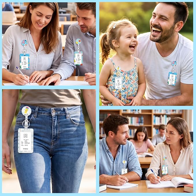 3 Set Badge Holder Retractable Reel Stationery Patterns ID Badge Holders with Clip Cute Name Badge Holders for Teacher Nurse Doctor Student Office Workers