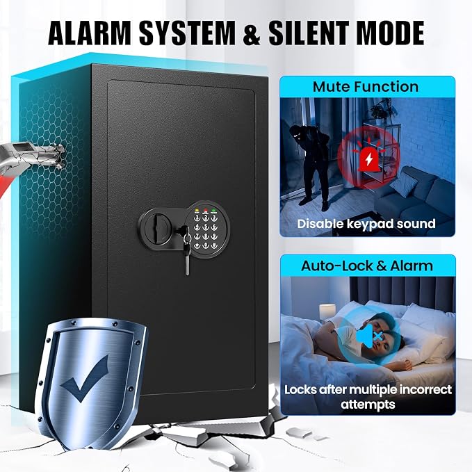 35Min Fireproof Safe, 7.5 Cubic Feet Home Safe Box with 3-Removable Shelf, Fire Safe with Digital Keypad, Smart Alarm and Silent Mode, Fire Proof Safe for Home Documents and Office