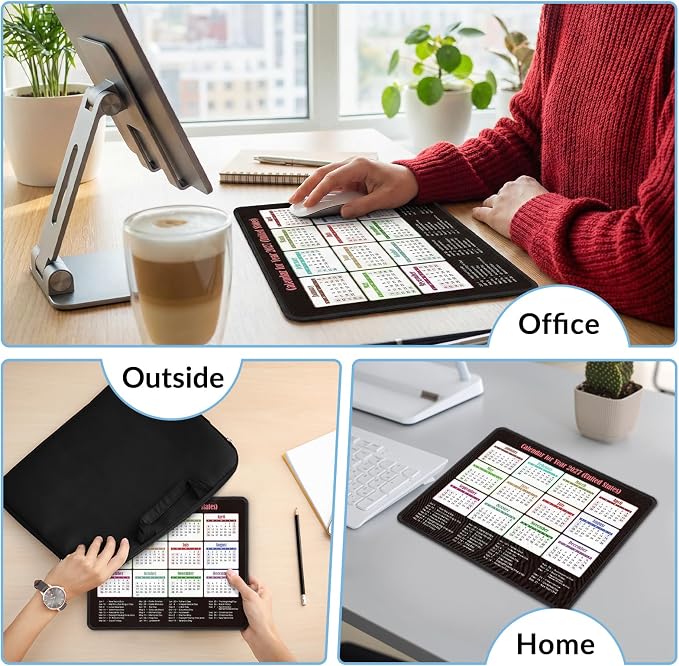 KONVINIT Ergonomic Mouse Pad with Wrist Rest, Black Mousepad with Non-Slip Rubber Base and Smooth Surface, Small Mouse Pads for Desk, Office Desk Accessories (2027 Calendar)