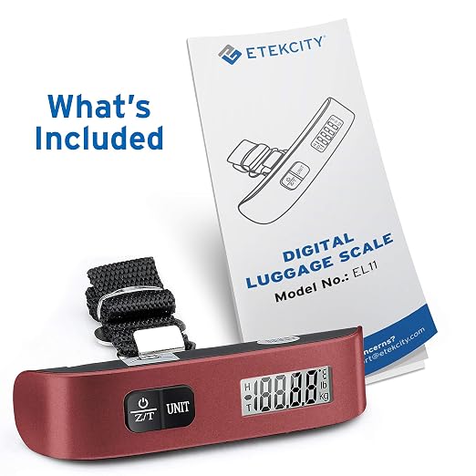 Etekcity Luggage Scale, Digital Weight Scales for Travel Accessories Essentials Suitcases , Portable Handheld Scale with Temperature Sensor, Rubber Paint, 110 Pounds, Battery Included