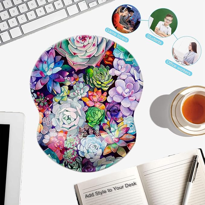 Mouse Pad with Wrist Support, Non Slip Mousepad Wrist Rest for Office, Computer, Laptop & Mac-Comfortable & Lightweight Ergonomic Support Mouse Mat(Succulents -Wrist)