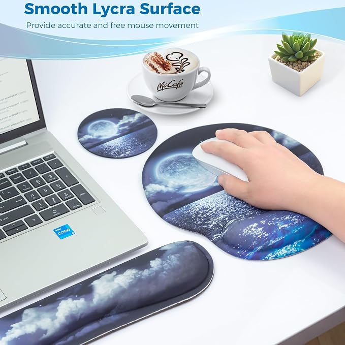 Mouse Pad and Keyboard Wrist Rest Support,Ergonomic Mouse Pad Set | Mousepad With Coaster and Non-Slip PU Base,Pain Relief for Desk Desktop Gaming, Computer,Office -Beach