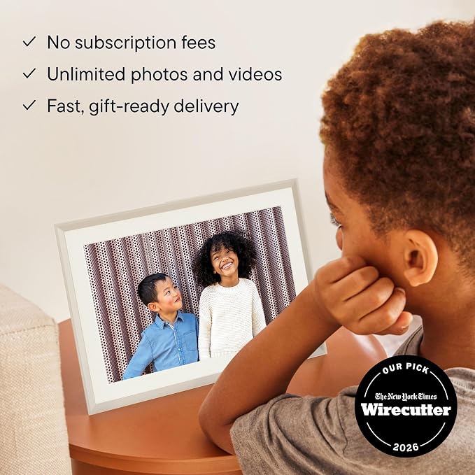 Aura 10" HD WiFi Digital Picture Frame – Free Unlimited Cloud Storage – Send Photos from Phone – No Subscription – Auto On/Off – Gift for Parents & Grandparents (Cool White Mat, 10")