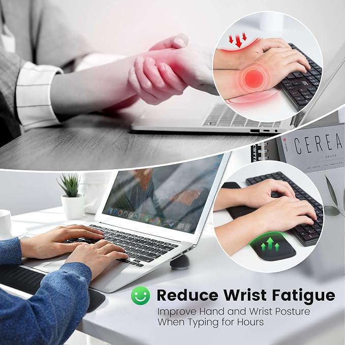 MEKASS Keyboard Wrist Rest - Soft Memory Foam Wrist Support for Long Hours of Work, Gaming, Studying (Light Gray)