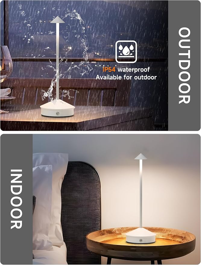 LED Rechargeable Cordless Table Lamps White | 2 Pcs Portable Modern USB Battery Operated Lights,Waterproof Touch Dimmable Desk Lamp,for Patio,Restaurant,Bar,Dining Home