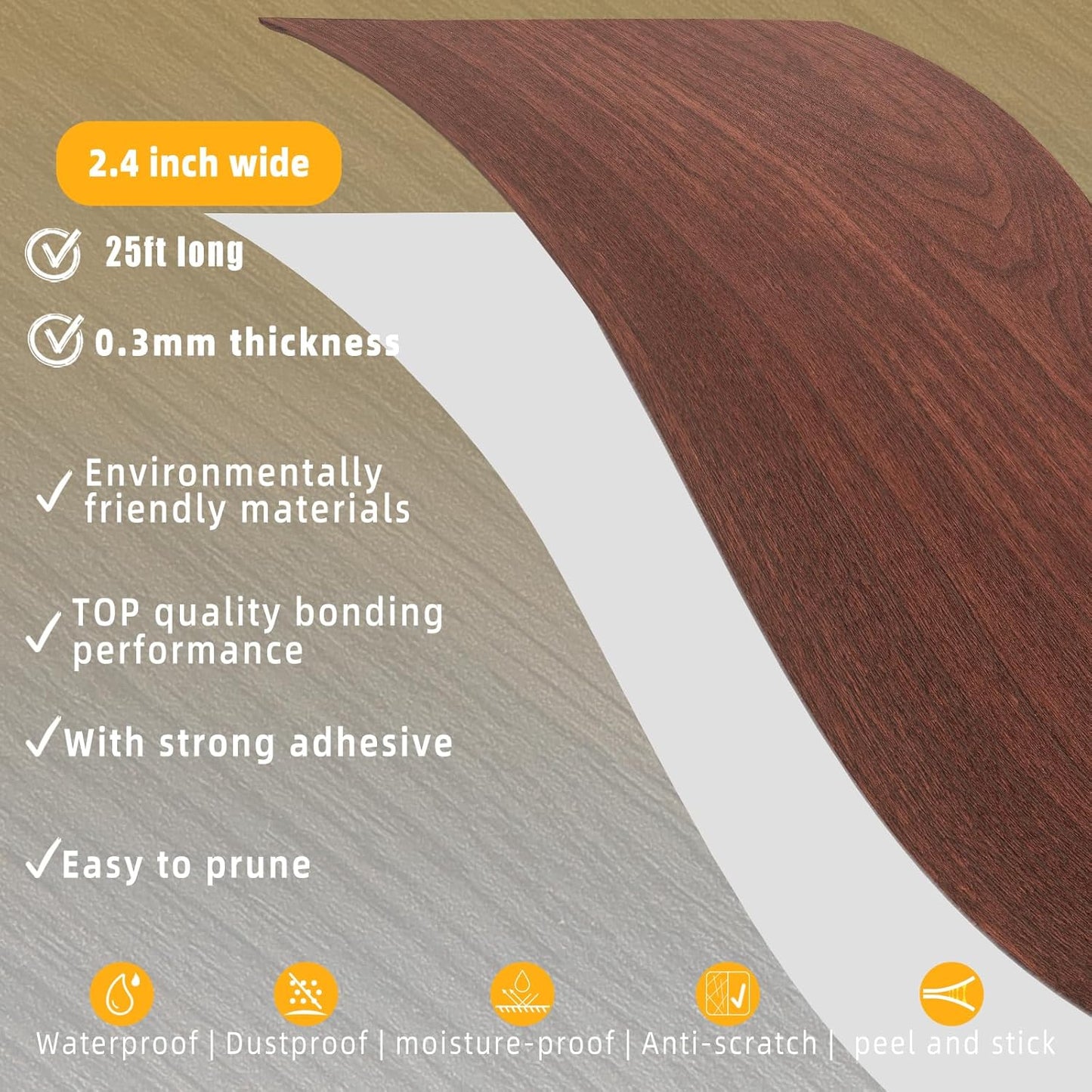 GSCIT Club Cherry Wallpaper, 2.4 inch X 25ft Self Adhesive Wood Grain Repair Tape Cherry Repair Patch for Tables, Chairs, Baseboards, Doors, Windows, Floors, Handicraft DIY.