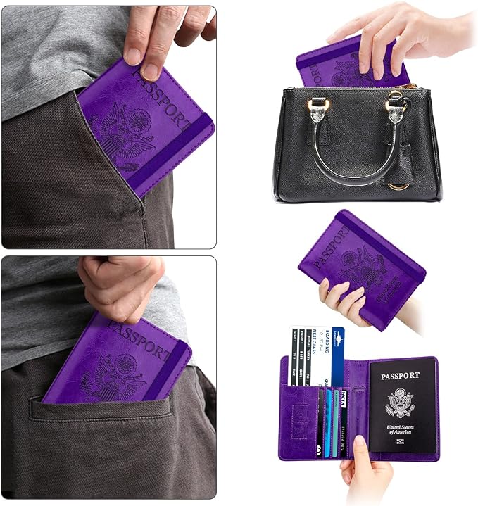 WALNEW Passport Holder for Travel, RFID Passport Wallet, Travel Essentials | PU Leather Passport Cover Case with Pen Holder, Travel Must Haves Accessories, Passport Book Holder for Women