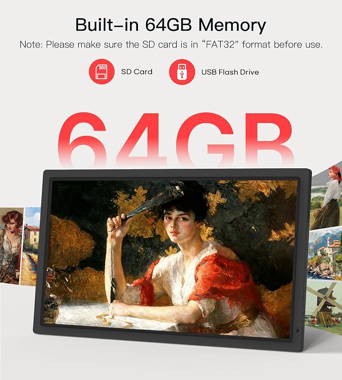 BIGASUO 32" Large Digital Picture Frame with FHD 1920x1080 Touch Display, 64GB Memory, 2.4G/5G WiFi, Instant Photo/Video Sharing via Frameo App, SD Card/USB Support, for Home/Art Galleries/Business