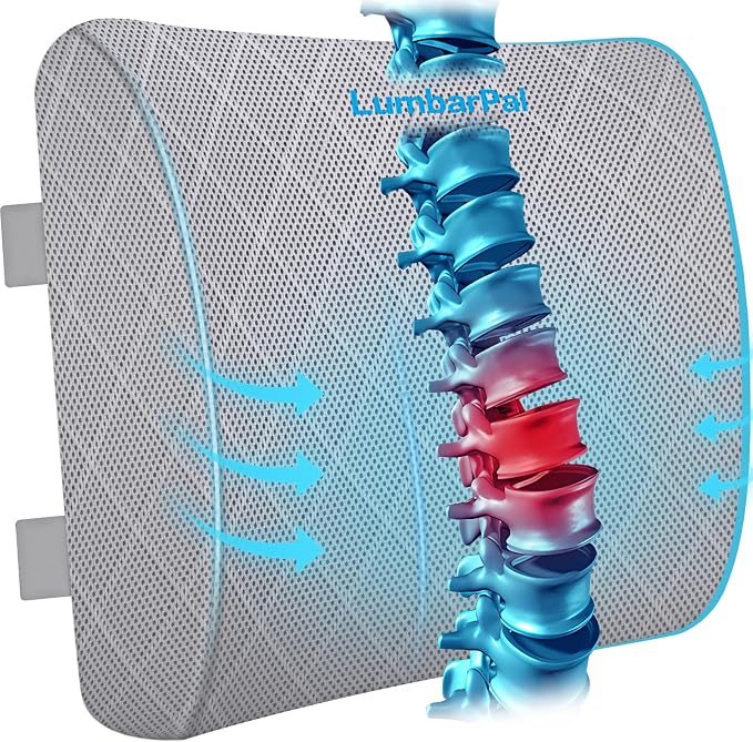 Lumbar Support Pillow for Office Chair, Back Support, Memory Foam | Improve Sitting Posture & Back Pain Relief. Lumbar Pillow Fits Office, Gaming & Car Chairs with Adjustable Dual Straps