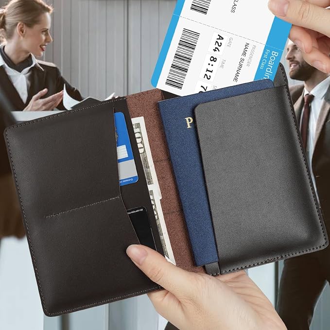 Full Grain Leather Passport Holder Cover for Men and Women Travel, Passport Wallet with AirTag Slot, Travel Must Haves Essentials Genuine Leather Passport Covers Gifts