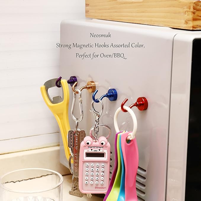 Neosmuk Magnetic Hooks, Heavy Duty 30lb+ Strong Magnet Hook for Cruise Cabins, Cruise Essentials 2026 for Hanging, Metal Wall Refrigerator Hangers (Purple, 12 Pack)