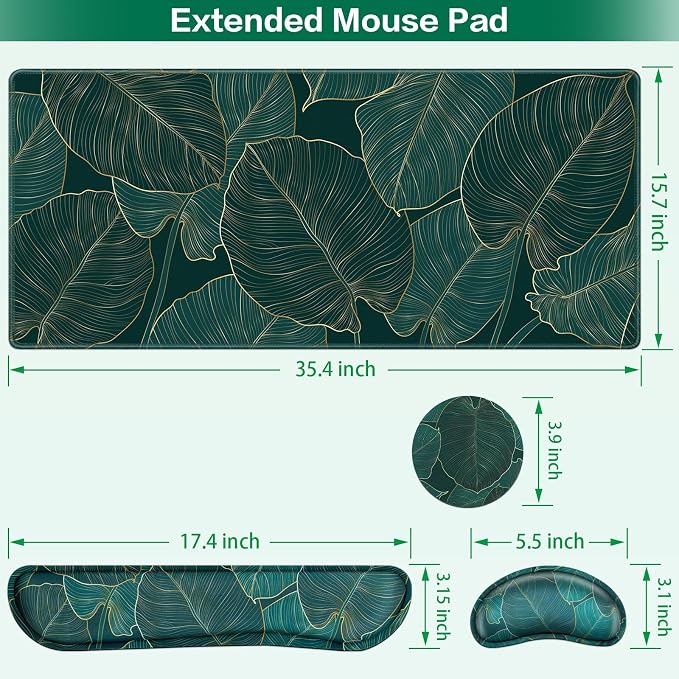 Desk Mat, Large Gaming Mouse Pad with Wrist Rest, 4 in1 | XXL Mousepad Keyboard Wrist Rest Mouse Pad Wrist Support Cup Coaster Set Ergonomic for Computer Desk Decor Office Women