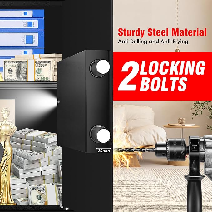 3.4 Cuft Large Safes for Home Use Fire and Water Proof, Anti-Theft Digital Security Safe Box with Electronic Keypad and Key, Fire Proof Safe for Home Documents Firearm Medicine Money Valuables