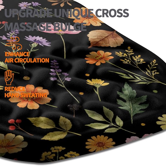 Ergonomic Slope Mouse Pad Wrist Support, Wrist Rest Mousepad for Carpal Tunnel Pain Relief with Massage Bulge and Slow Rebound Memory Foam (12x8 inch, Flowers and Leaves)