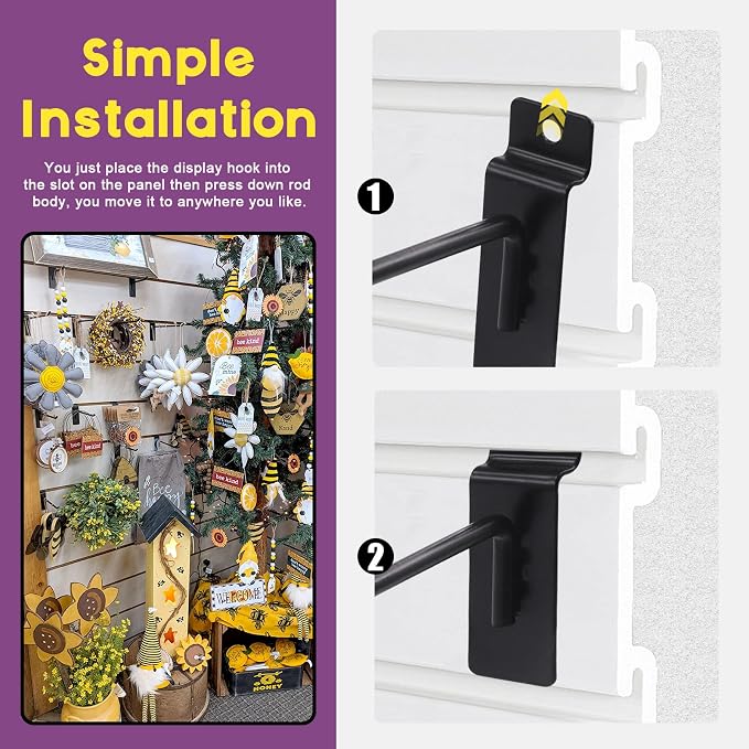 Swpeet 20Pcs 4 Inch Heavy Duty Slatwall Hooks Assortment Kit, Slatwall Accessories Slatwall Panel Hooks Garage Organization Slat Wall Hooks Pegboard Gridwall Hooks Display Hooks for Retail Black