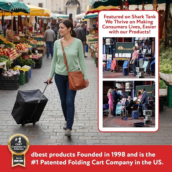 dbest products Smart Cart, BLACK Collapsible Rolling Utility Cart Basket Grocery Shopping Teacher Hobby Craft Art