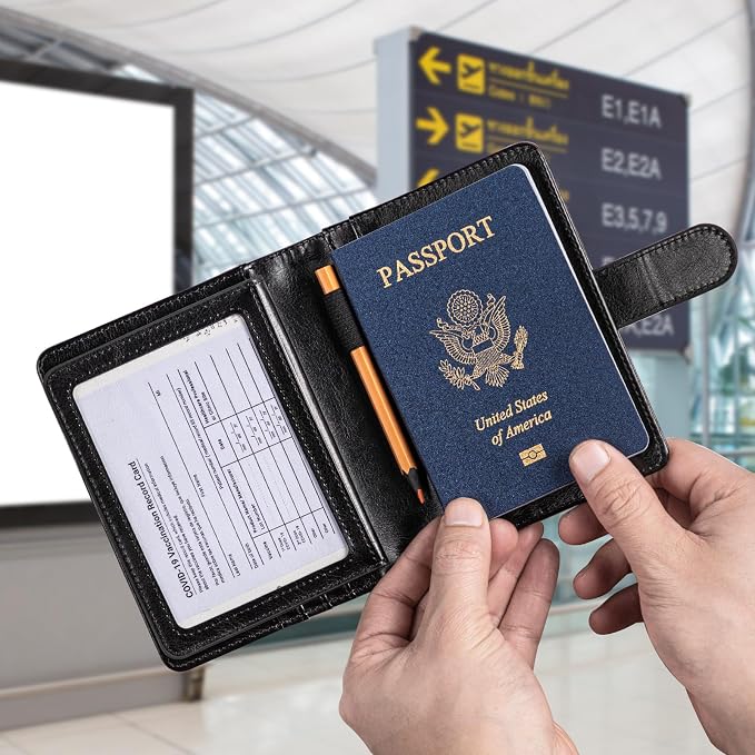 passport holder, passport cover, vaccine card holder, waterproof leather travel wallet with rfid blocking for men/women