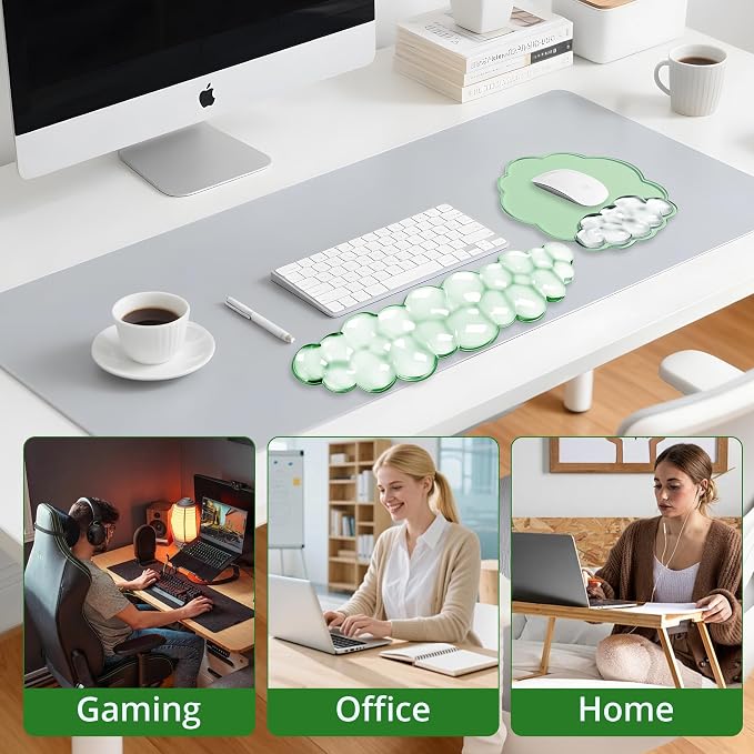 Keyboard Wrist Rest Set — Ergonomic Cloud Wrist Rest Keyboard and Mouse Pad, Non-Slip Desk Accessories for Office and Home（Green）