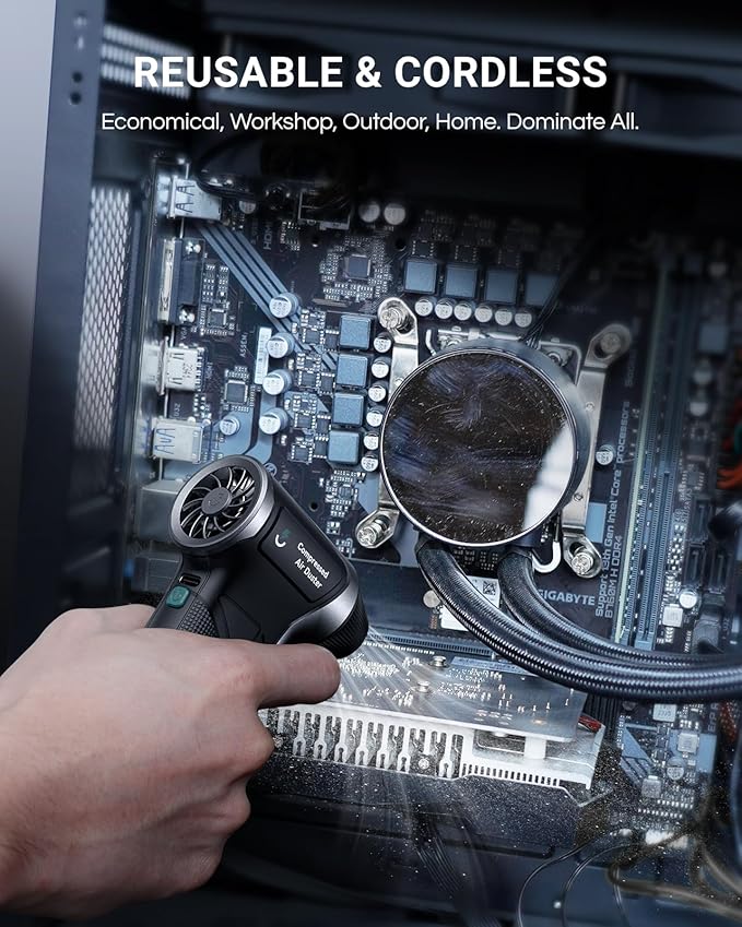 T150 Compressed Air Duster 110000RPM Super Power Air Duster, 3-Gear Adjustable Mini Blower with Fast Charging, Dust Blower for Computer, Keyboard, House, Outdoor,AC,PC and Car