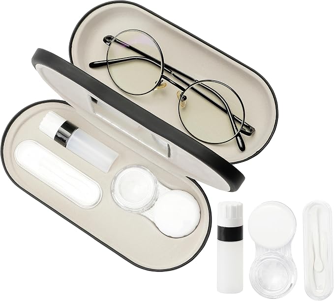 Eyeglass Case Double Sided Travel Size Portable Contact Lens Box 2 in 1 | Multifunction With Tool for Daily Outdoor Office