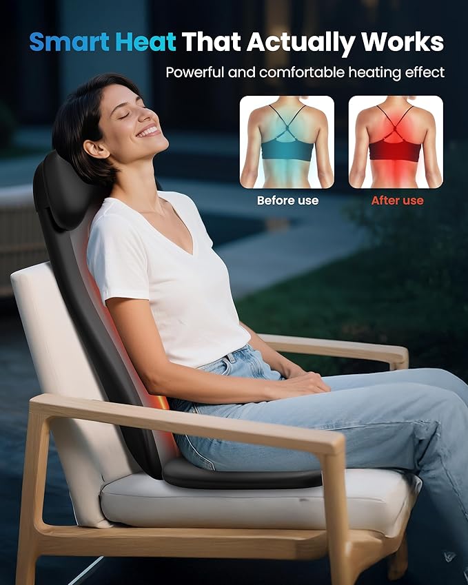 COMFIER Shiatsu Massage Cushion with Heat,2D/3D Shiatu Back Massager with App Control,Deep Tissue Kneading Massage Chair Pad with Vibration,Back Massager for Chair,Gifts for Dad,Mom