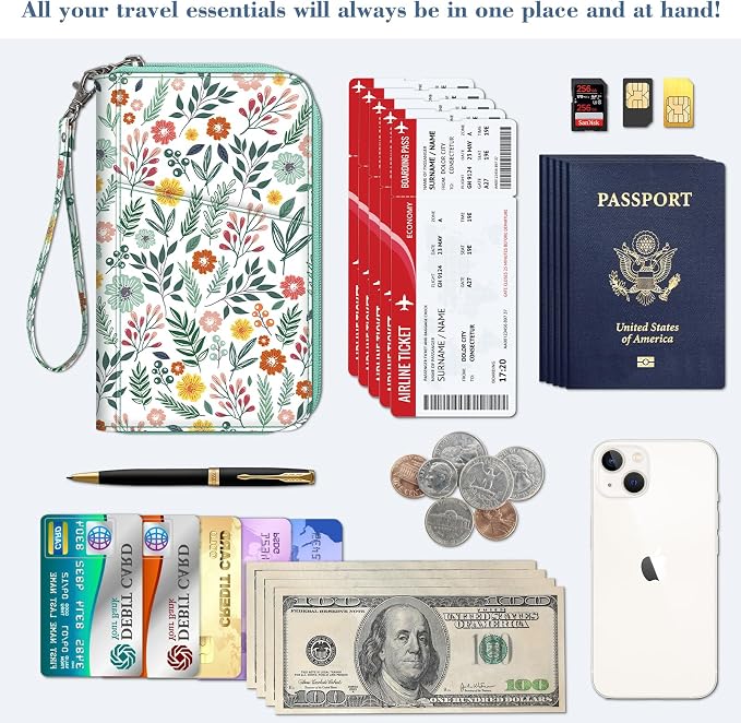 FINTIE Family Passport Holder Wallet Travel Document Organizer Clutch Bag | RFID Blocking Credit Cards Case Cover for Women Men