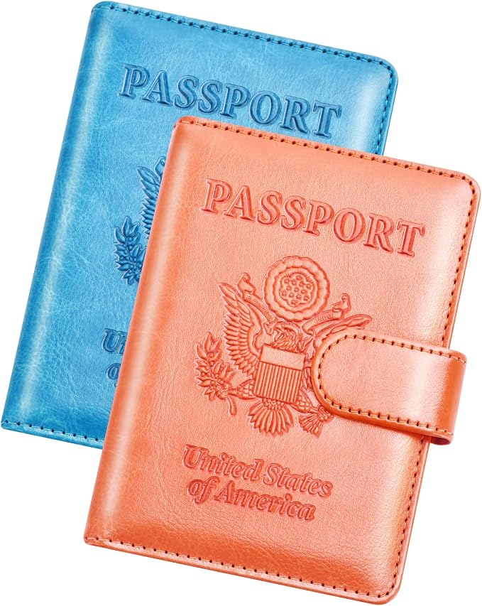 Herain Passport Holder for Travel Essentials, 2 Pcs Passport Cover Wallet Case Travel Gifts Women Men Family, RFID Passports Book Card Holders Travels Cruise Accessories Must Haves