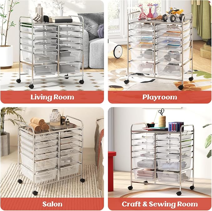 BECOMFORT 12-Drawer Rolling Cart with Drawers, Storage Cart on Wheels, Teacher Classroom Organizers with Metal Frame, Mobile Craft Cart, Trolley Utility Cart for School Office Play Room