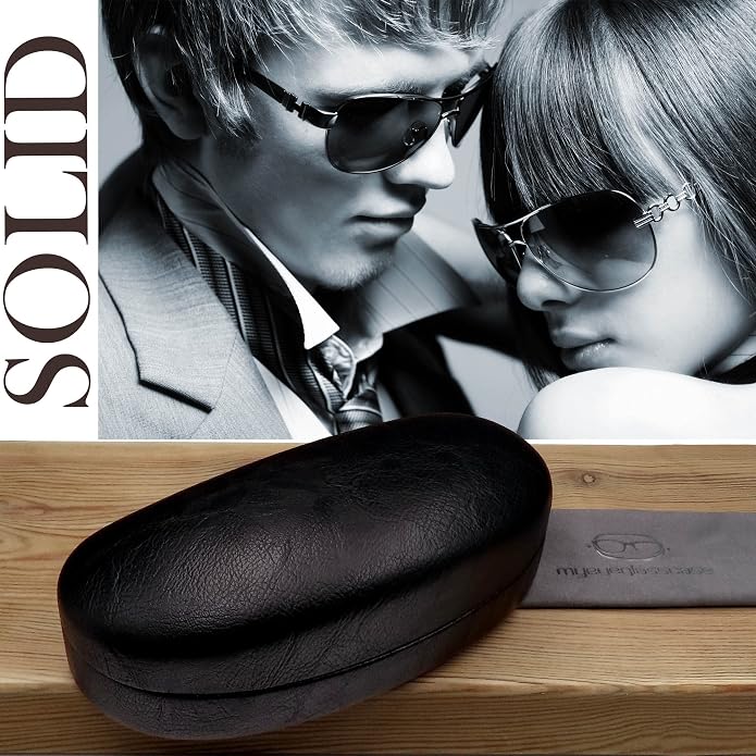 MyEyeglassCase - Large Sunglasses Case - Glasses Holder with Pouch & Cloth - Eyeglass Hard shell Medium - Extra Large frames