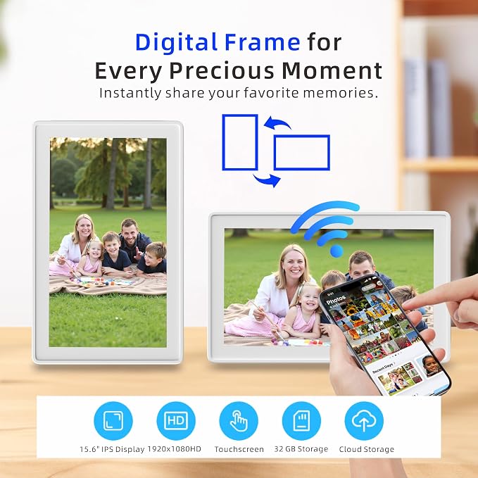 15.6 Inch Smart Calendar No Subscription, All-in-One Smart Organizer with Photo Frame, Wall-Mountable Touch Screen, Task Management, Schedule Planner, White