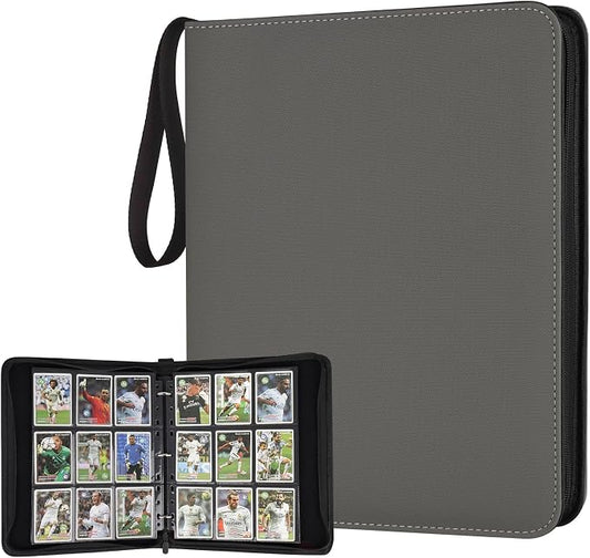 GERMUN 3 Ring 9 Pocket Zipper Card Binder, 720 Double Sided Standard PU Trading Card Album Folder for TCG & Sports Cards, Not Fit Top Loaders (GREY)