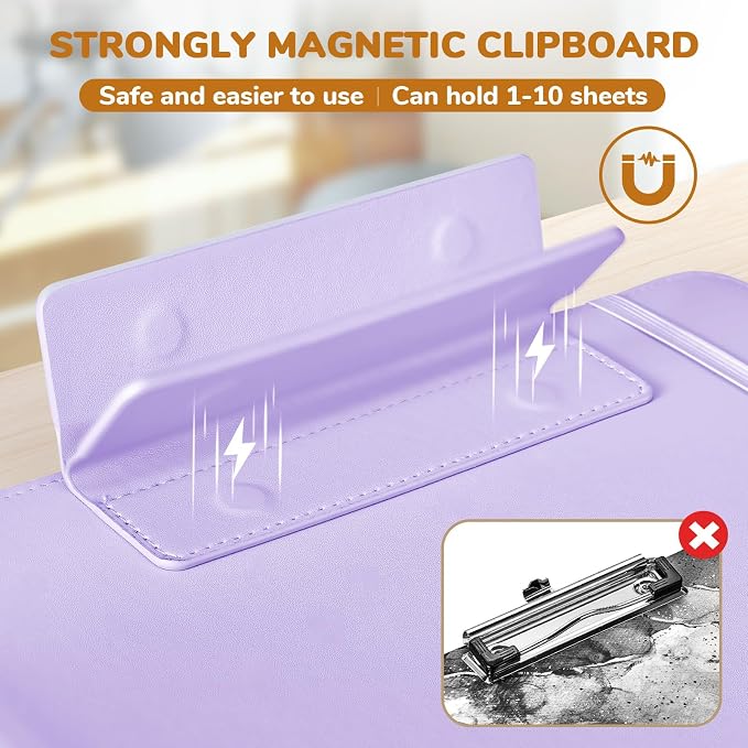 JoyCat 3 Ring Binder Clipboard with Storage, 5 Folders, Purple | 3 ring clipboard portfolio combines five expandable folders, a refillable letter-size notepad and storage