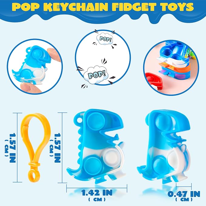JOYIN Dinosaour Pop Fidget Keychain 30 Pack Pop Fidget Toys Bulk Party Favors for Kids, Goodie Bags Stuffers End of Year Back to Student Gifts Classroom Prizes Birthday Sensory Toys