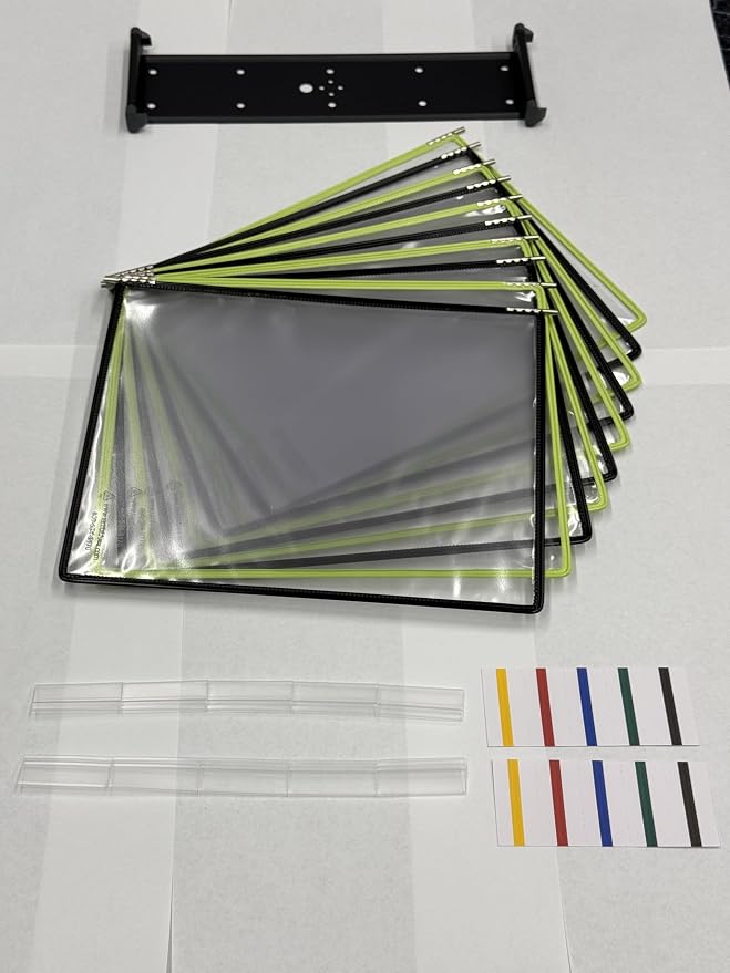 Tarifold Wall Mount Reference System, 10 Pockets, Expandable, Black | 10 double-sided PVC pockets hold 20 letter-size sheets, sturdy wall-mount bracket, snap-on index tabs, easy to install