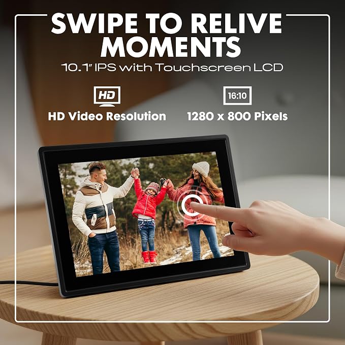 Minolta Smart Photo Frame 10.1 inch - Digital Picture Frame with IPS Touch Screen HD Display, Built-in Free Frameo App and WiFi, Video & Photo Sharing, 16GB Storage (Black)