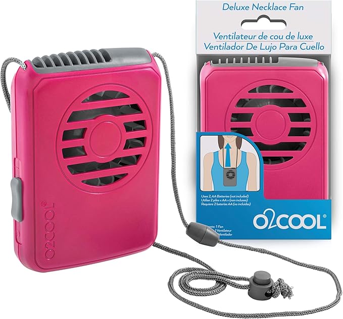 O2COOL Deluxe Necklace Fan Adjustable Lanyard Wearable Fan Pink | Yes