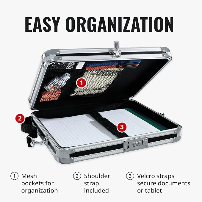 Vaultz Locking Metal Clipboard with Storage, Combination Lock, Black | Holds 8.5 x 11 letter-size paper or a tablet device in place, heavy-duty metal design with reinforced chrome steel corners