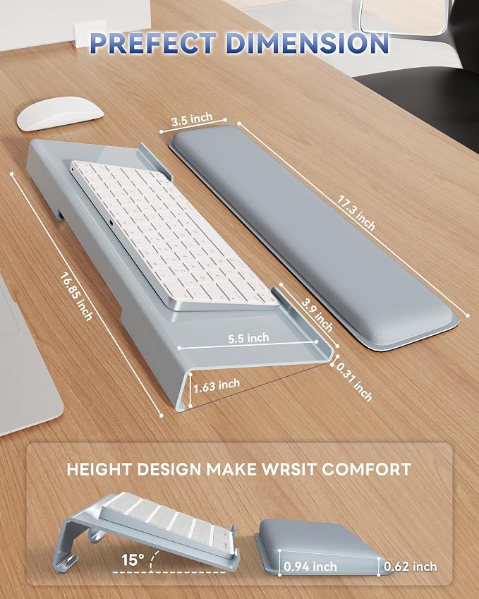 Laborio Computer Keyboard Wrist Rest, Keyboard Riser Stand for Desktop | Gray, Ergonomic Acrylic Keyboard Holder, Non-slip Wrist Pad, Pain Relief for Typing, Multiple Colors
