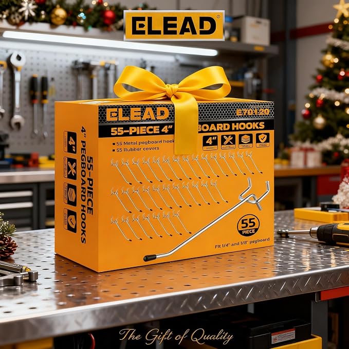 ELEAD 55-Piece 4 Inch Pegboard Hooks, Heavy Duty Peg Board Organizer Accessories, Peg Board Tool Hangers Fit for 1/4" and 1/8" Pegboard Hanging Tools Garage, Workshop, and Craft Storage