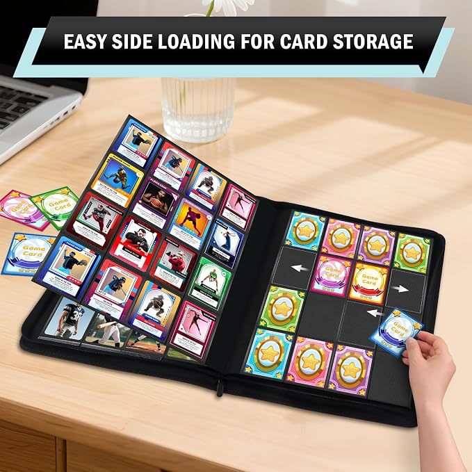 1000+ Pockets Trading Card Binder, 16 Pocket Zipper Binder Card Album, 32 Pack Double-sided Side Loading Non-Ring Card Binder, Card Holder Folders for MTG, TCG, Game Cards & Sports Cards, Teal