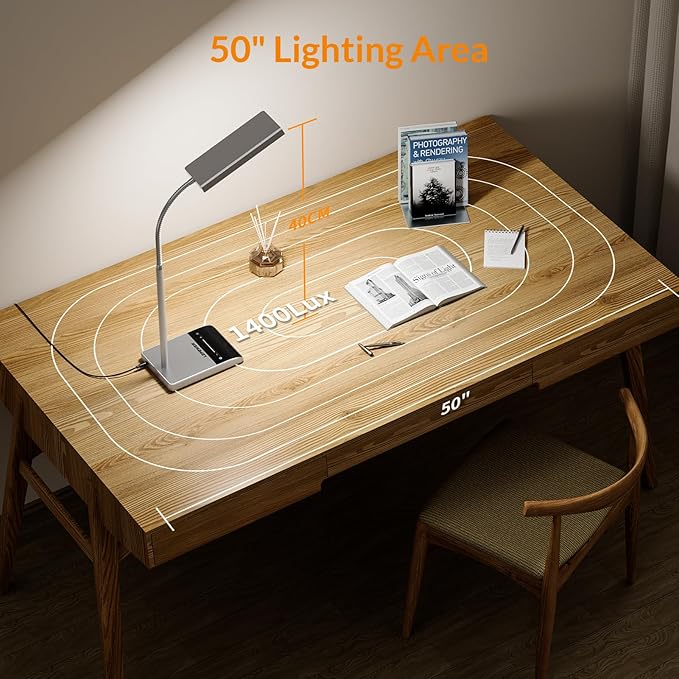 LEPOWER Desk Lamp, 800LM LED for Home Office, True Eye-Caring for Reading | 50 Lighting Modes, 2X Wider Panel, 360° Flexible Gooseneck, Touch Control, 12W Bright Table Lamp for Dorm, Bedroom, Study